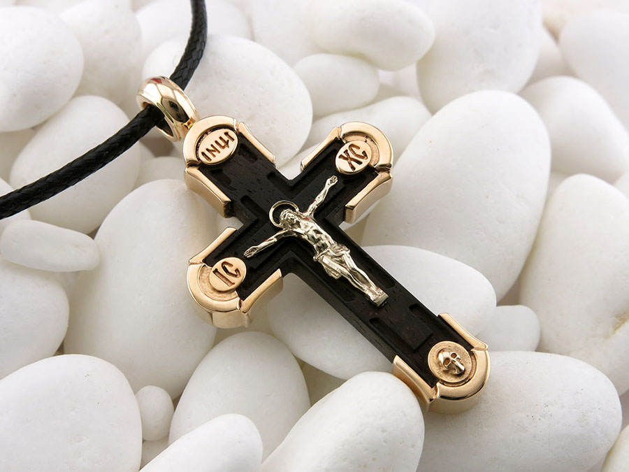 Крест из черного дерева и золота на заказ