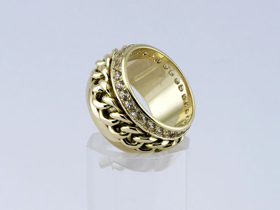 Кольцо "Цепь" из желтого золота 585 пробы с бриллиантами