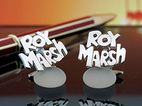 Запонки с лого "Roy March" из серебра, покрытые родием. Подарок руководителю