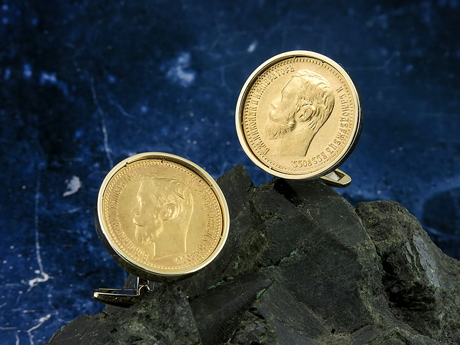 Золотые запонки с монетами Николая II
